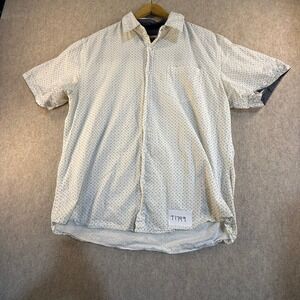 Coastal Mens White Geometric Diamond Print‎ Short Sleeve Button Down Shirt Large